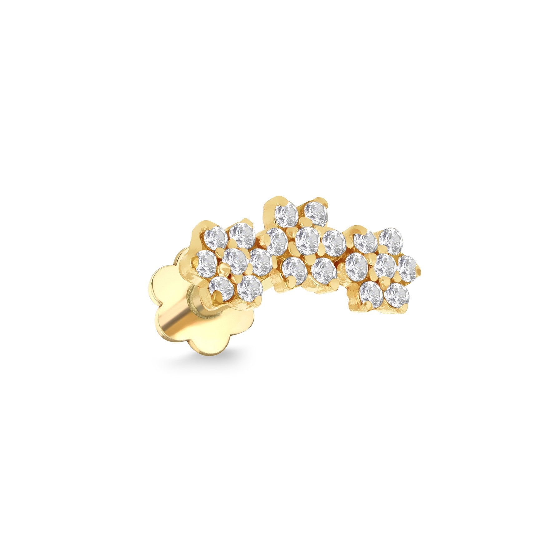 9ct Yellow Gold Triple Flower Cubic Zirconia Stud Earring