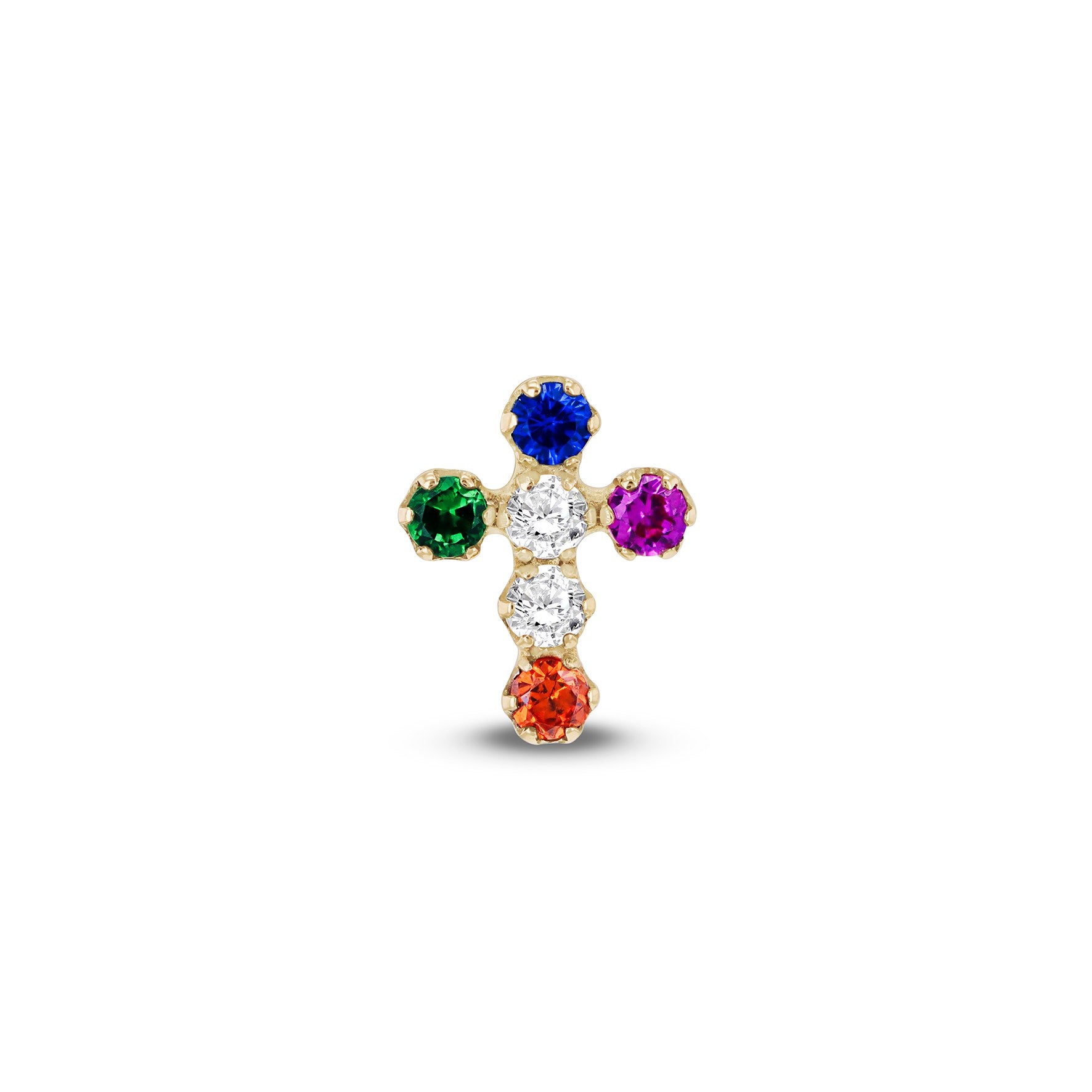 9ct Yellow Gold Multi-Coloured CZ Cross Single Stud Earring