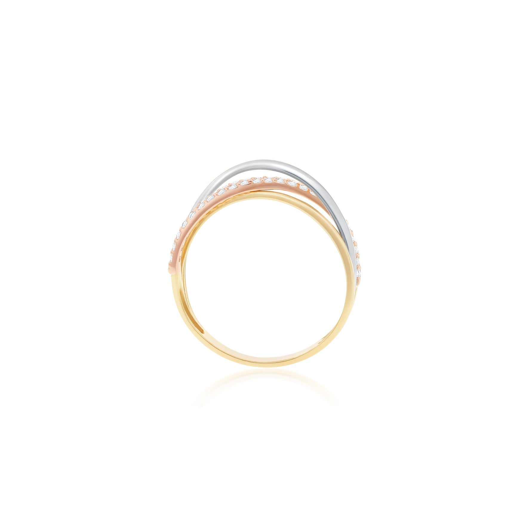 9ct Yellow,White & Rose Gold Cubic Zirconia Crossover Ring