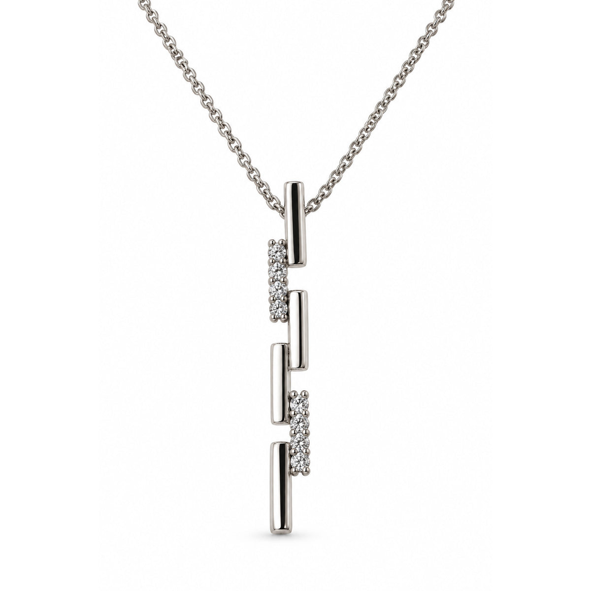 9ct White Gold Bar Link Diamond Pendant