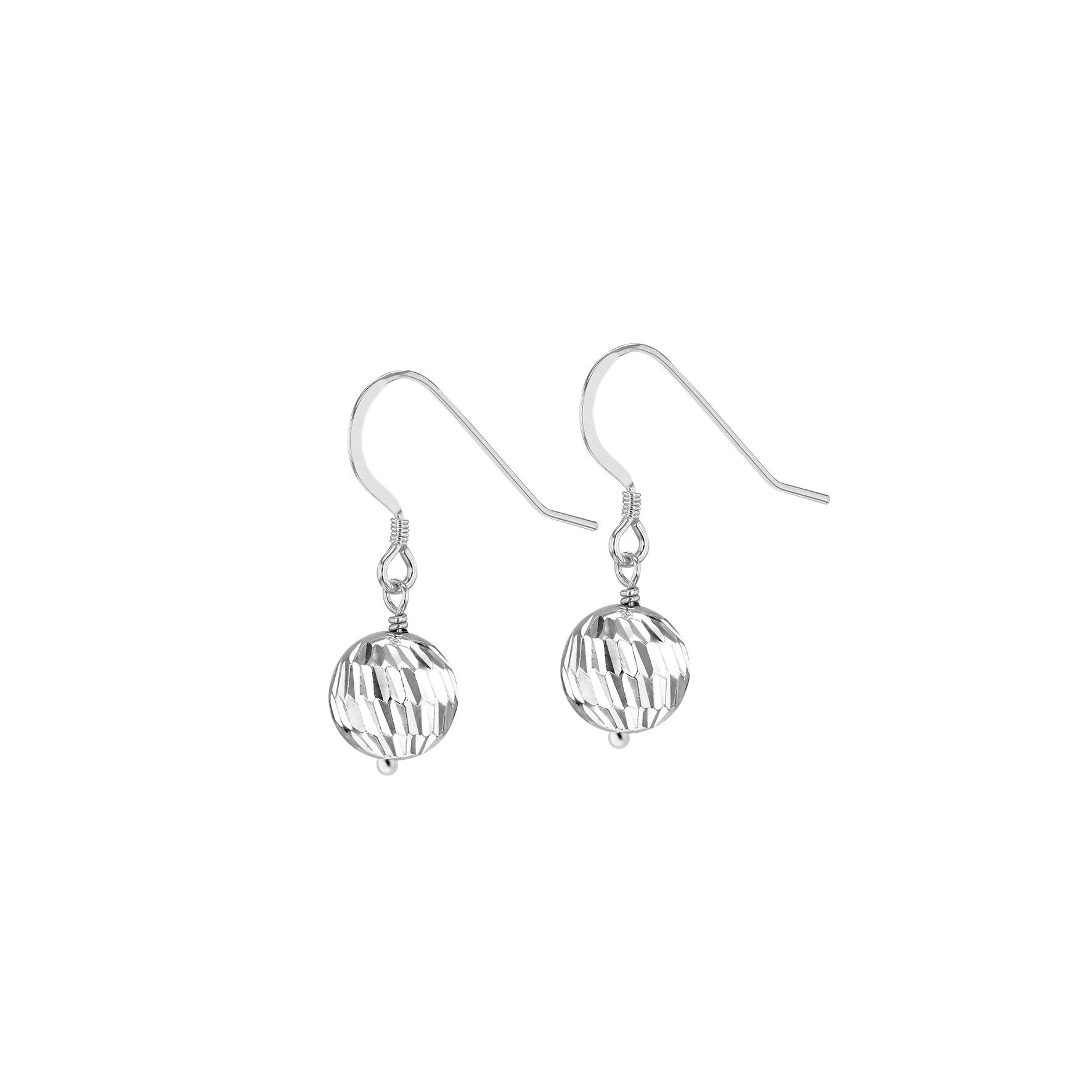 Sterling Silver Wave-Pattern Ball Hook Drop Earrings