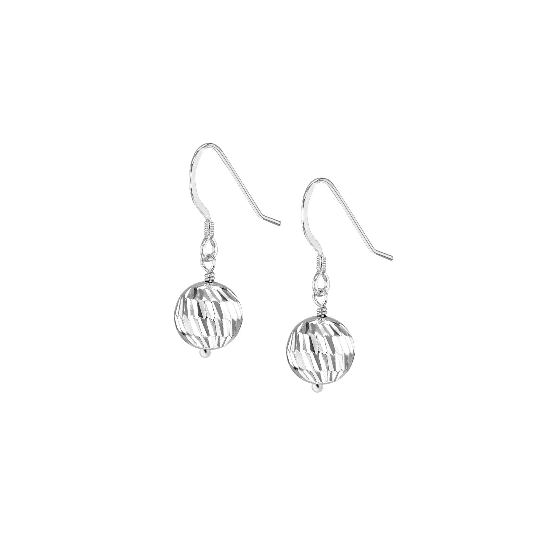 Sterling Silver Wave-Pattern Ball Hook Drop Earrings