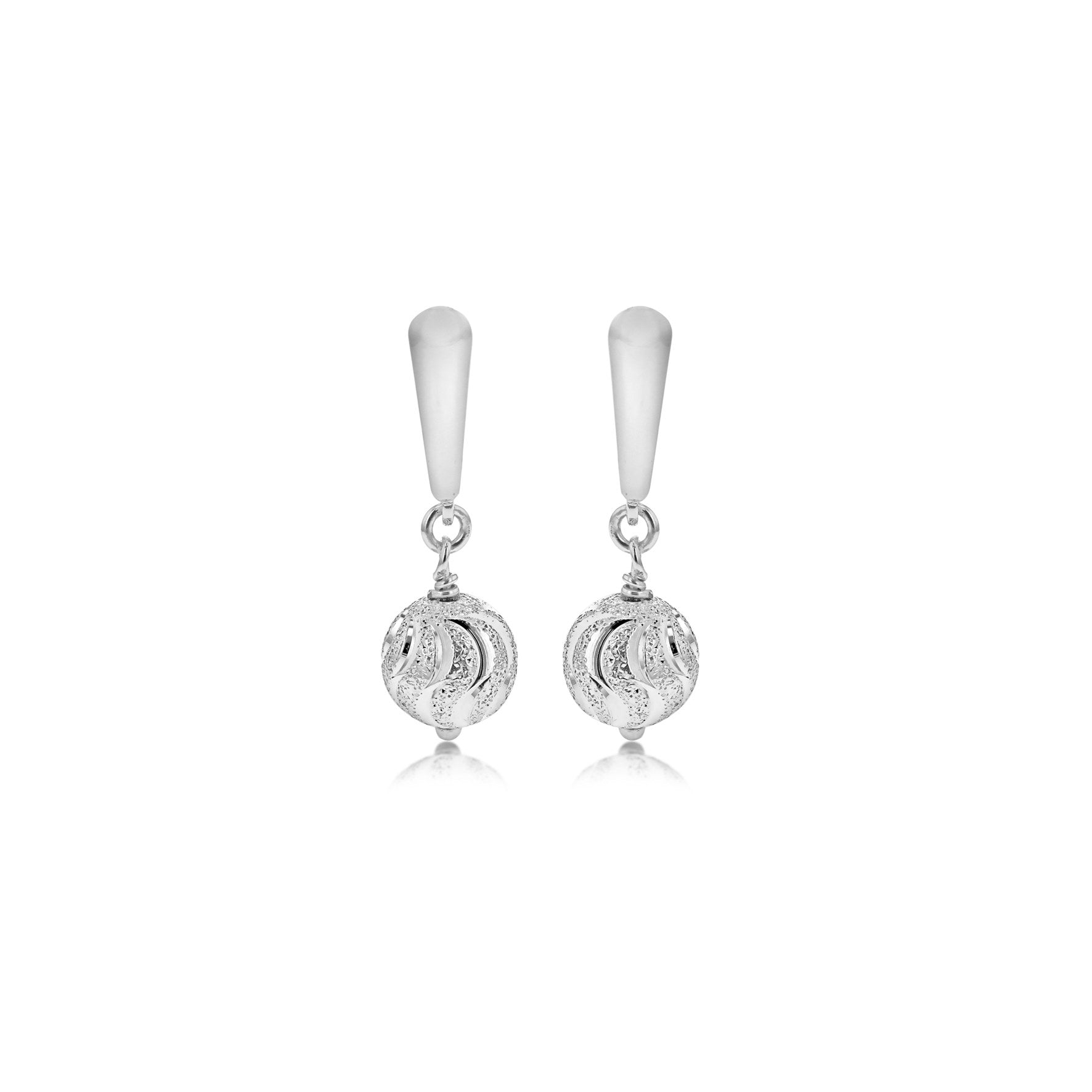 Sterling Silver Sparkle-Pattern Ball Drop Earrings
