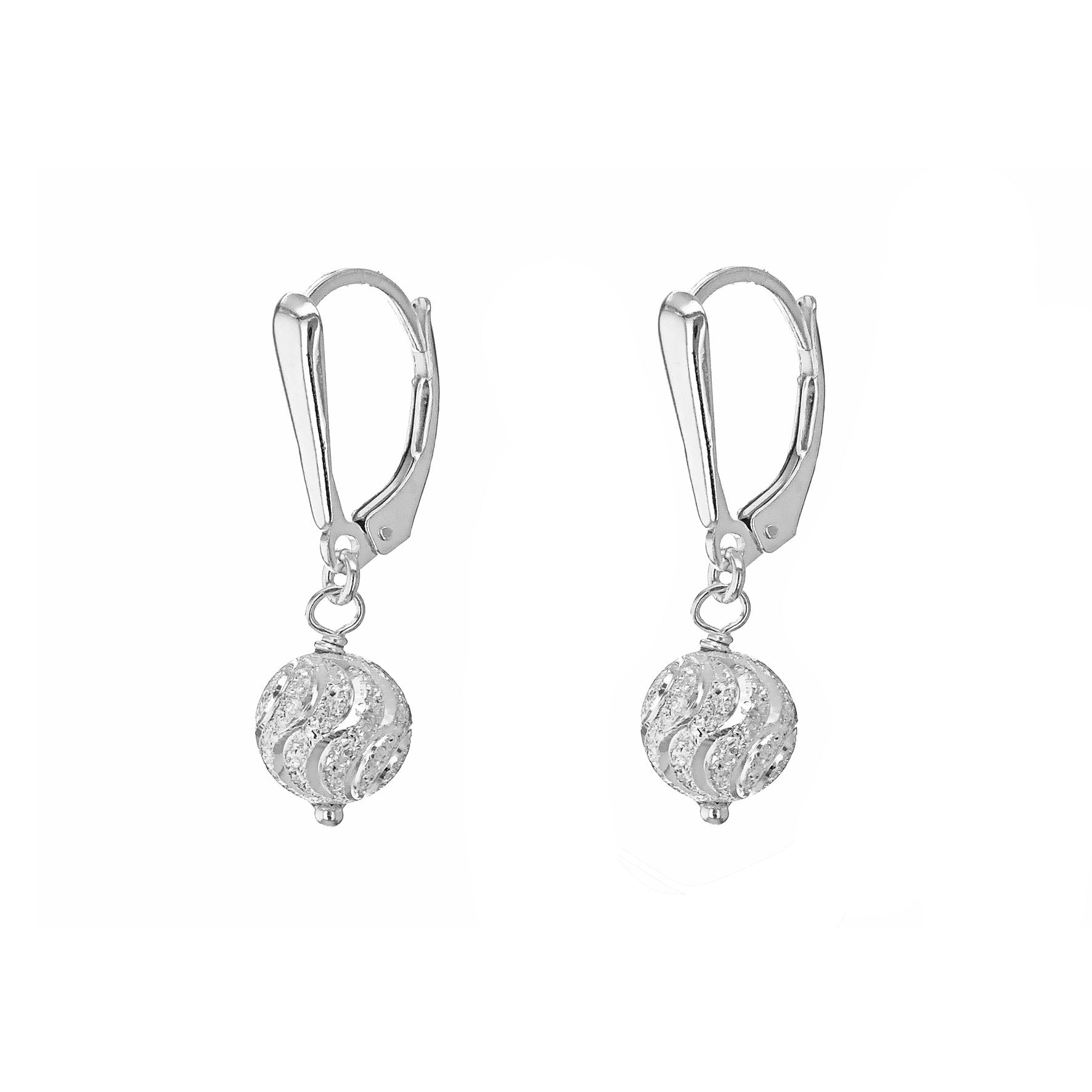 Sterling Silver Sparkle-Pattern Ball Drop Earrings