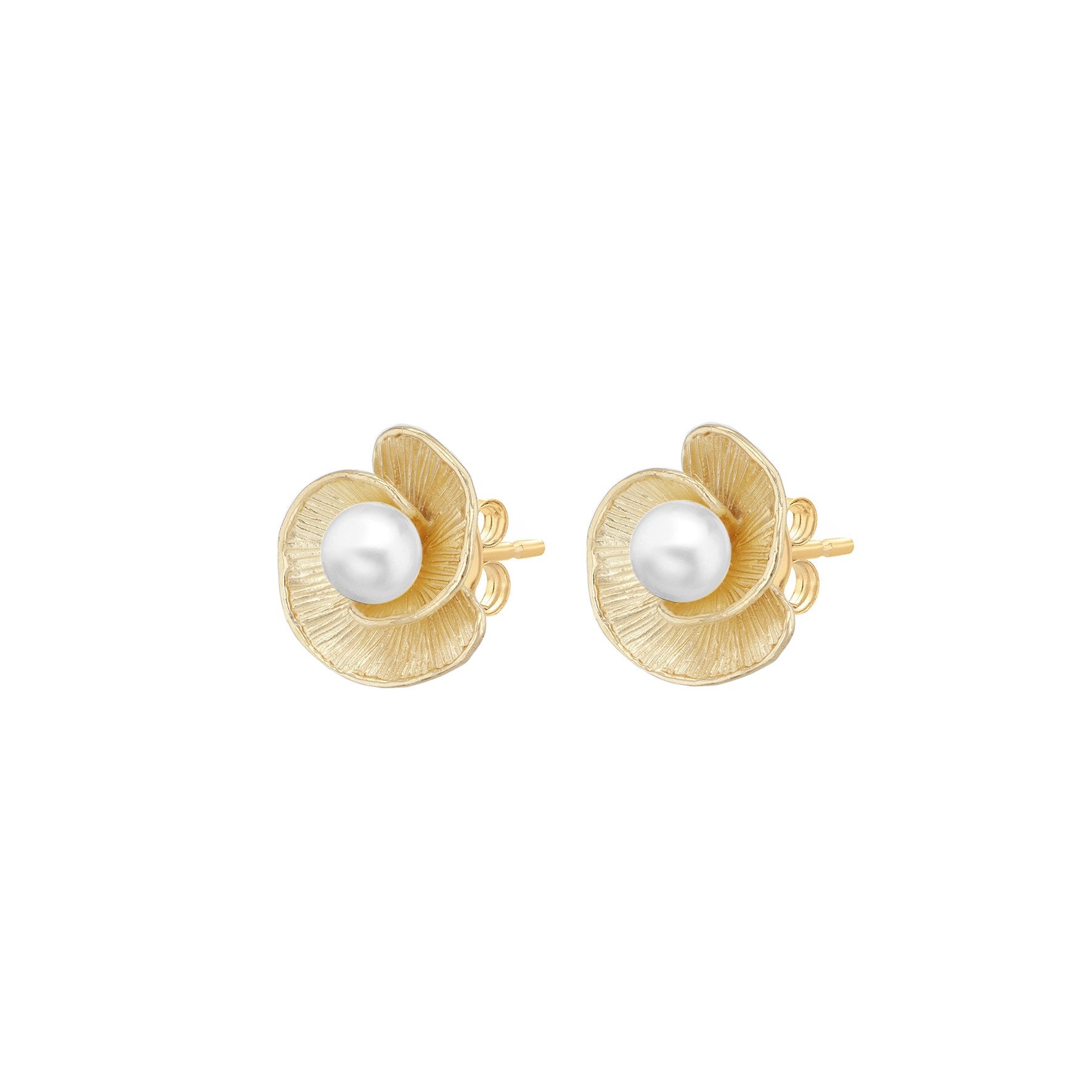 9ct Yellow Gold Fresh Water Pearl Flower Stud Earrings