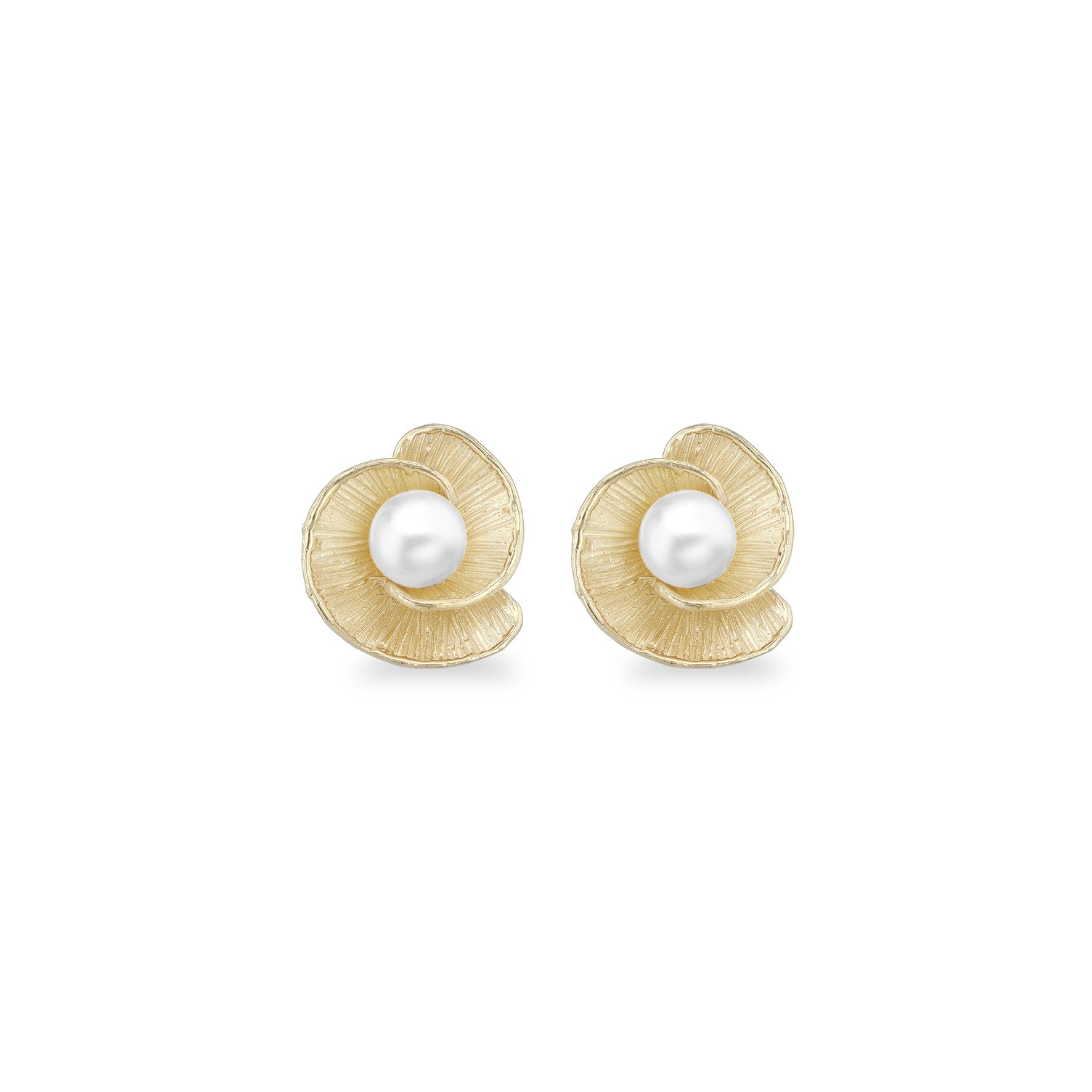 9ct Yellow Gold Fresh Water Pearl Flower Stud Earrings
