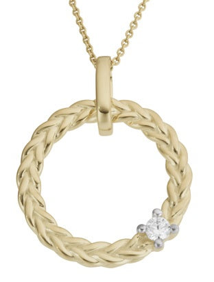 9ct Yellow Gold Plait Circle Diamond Pendant