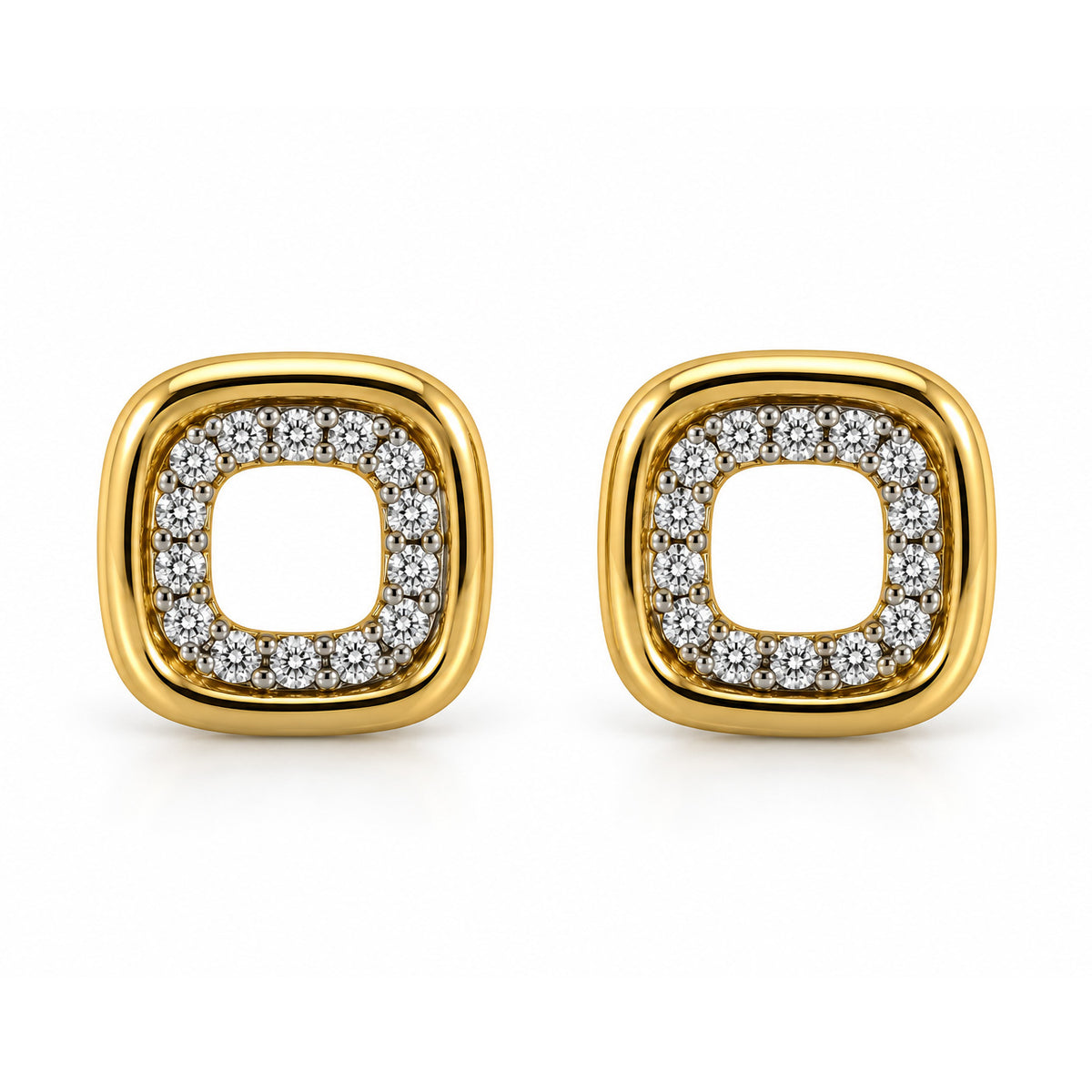 Cushion Diamond Stud Earrings in 9ct Two-Tone Gold
