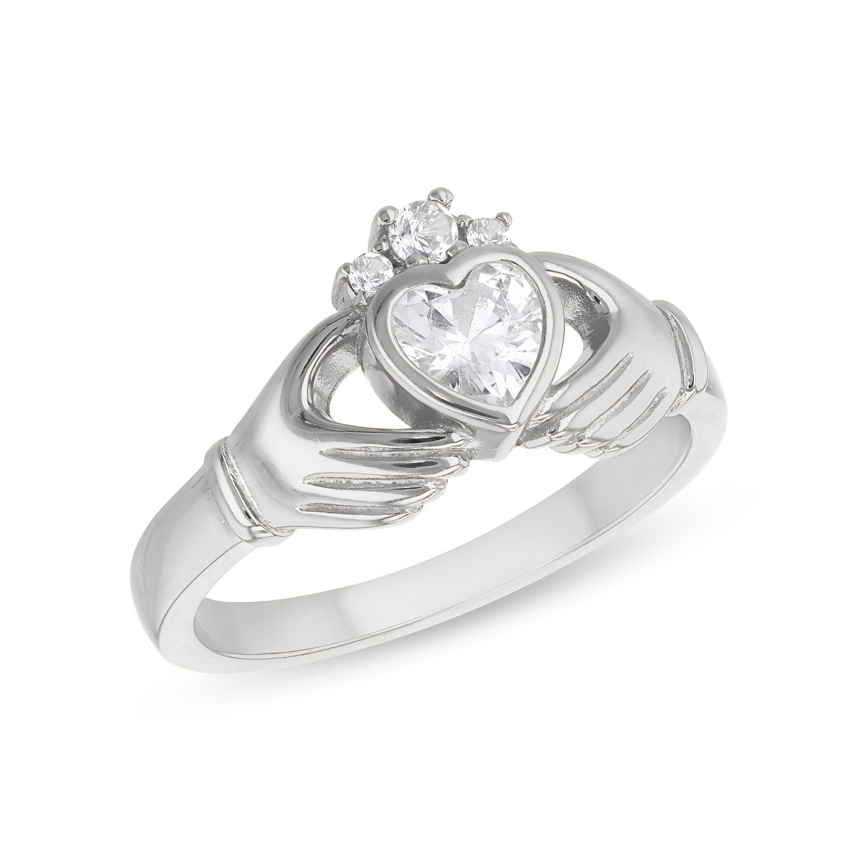 Sterling Silver Cubic Zirconia Heart Claddagh Ring