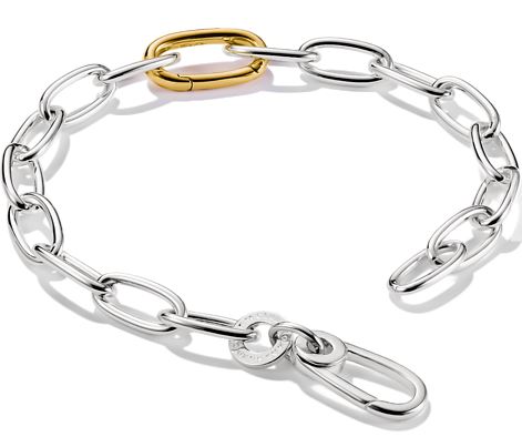 Thomas Sabo Sterling Silver Charm Bracelet with Yellow Gold Plated Oval Link