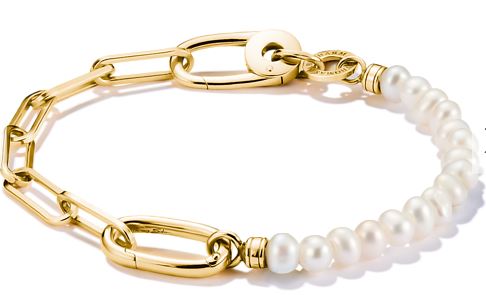 Thomas Sabo Sterling Silver and Yellow Gold Plated Paperlink Charm Bracelet with Freshwater Pearls