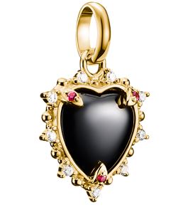 Thomas Sabo Sterling Silver Yellow Gold Plated Vintage Heart Charm with Black Cubic Zirconia