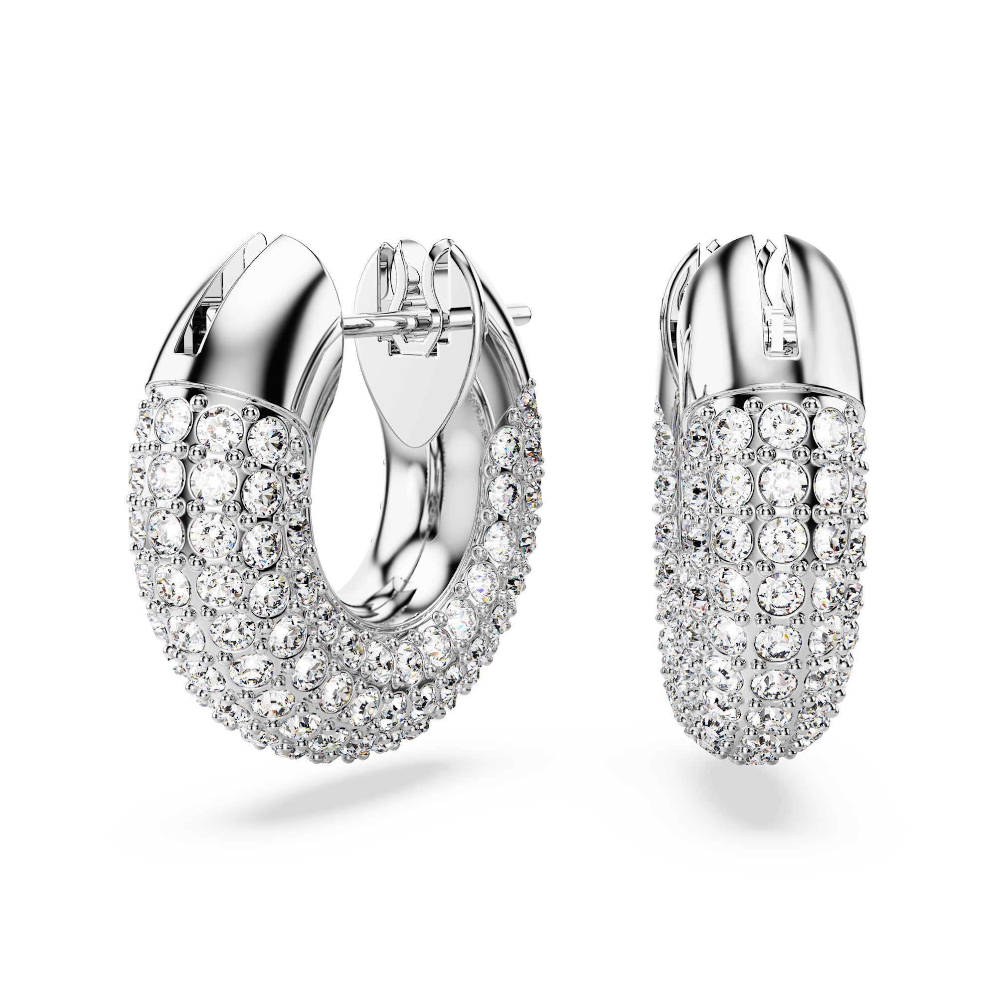 Swarovski Dextera Hoop Earrings - Rhodium Plated 15mm - White - Small