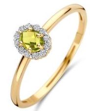 Blush 14ct Yellow Gold Oval Peridot and CZ Cluster Ring - 52