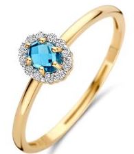 Blush 14ct Yellow Gold Oval London Blue Topaz and CZ Cluster Ring - 52