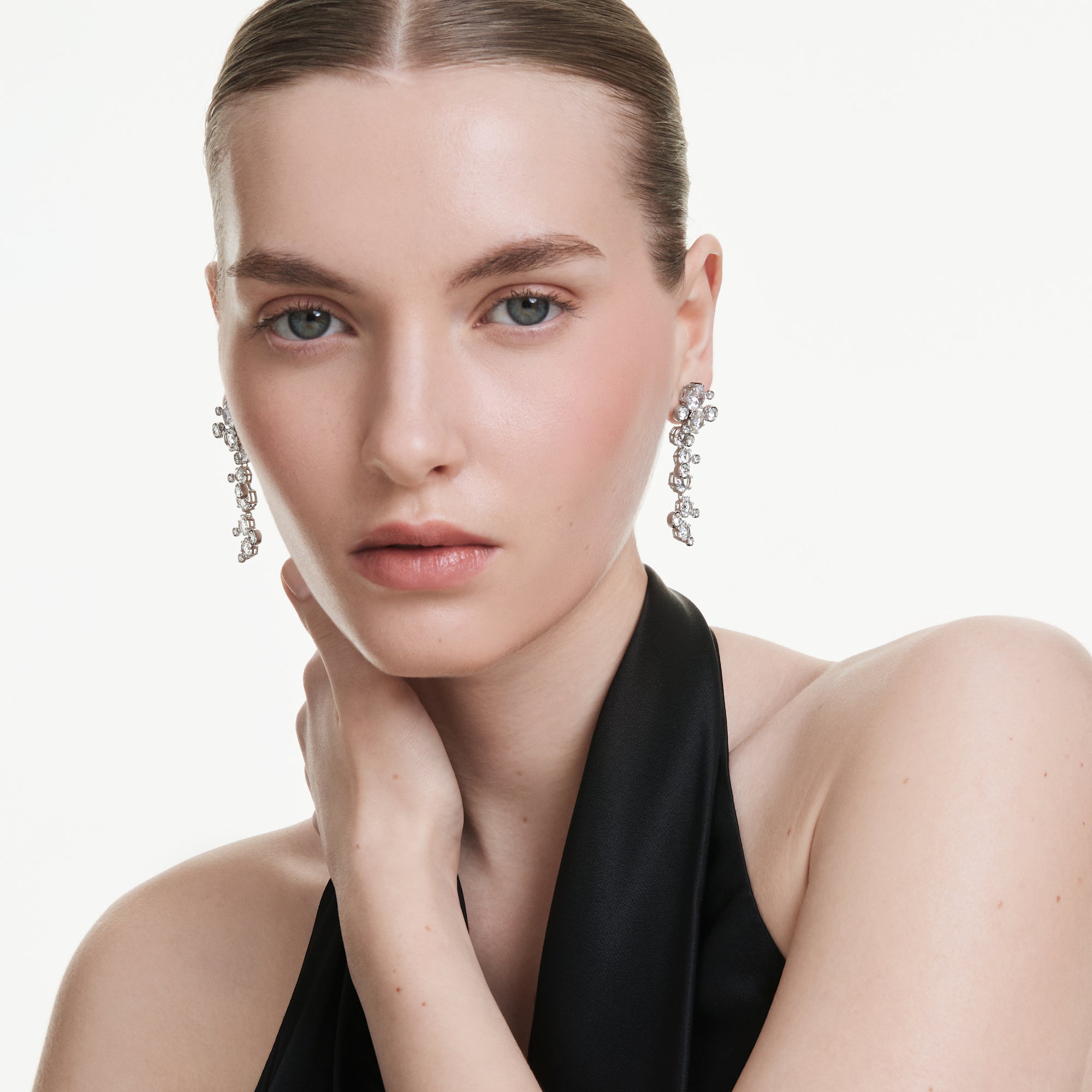 Swarovski Constella Drop Earrings - Rhodium Plated - White