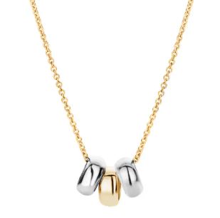 Blush 14ct Yellow Gold Necklace with 2 White and 1 Yellow Gold Seperate Moving Rings 42cm