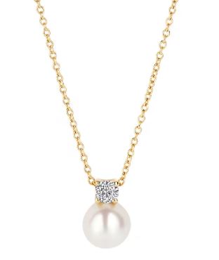 Blush 14ct Yellow Gold Fresh Water Pearl and CZ Necklace 42cm