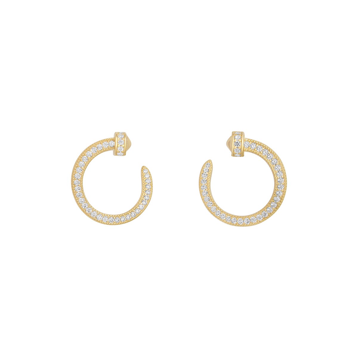 Sterling Silver Yellow Gold Plated Cubic Zirconia Open Circle Nail Stud Earrings