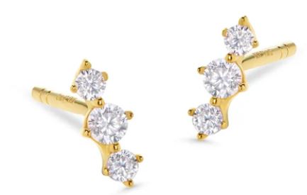 CARAT* London Yellow Gold Plated Sterling Silver Dree Stud Earrings with Cubic Zirconia