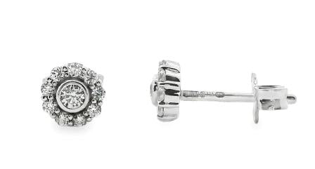 Elegant 9ct White Gold Cubic Zirconia Cluster Earrings