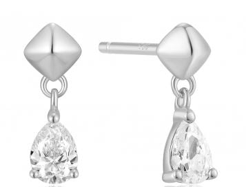 Ania Haie Silver Cubic Zirconia Pear Shape Drop Earrings With Pyramid Top