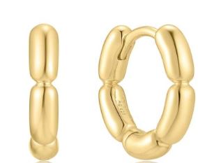 Ania Haie Sterling Silver Yellow Gold Plated Segmented Puffy Huggie Hoop Earrings 13mm