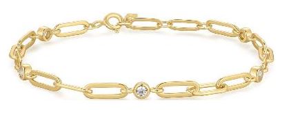Ania Haie Gold Plated Bezel Set Cubic Zirconia Station Paper Link Chain Bracelet