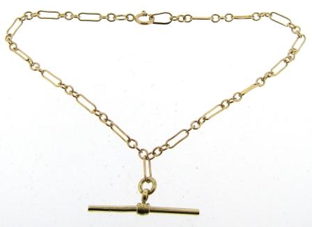 Vintage 9ct Yellow Gold Figaro/Belcher Link T/Bar Bracelet 7.5'