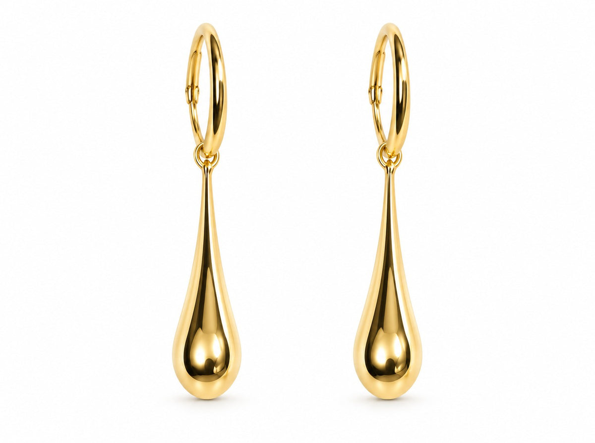 9ct Yellow Gold Teardrop Hoop Earrings