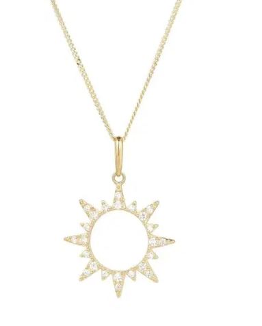9ct Yellow Gold Cubic Zirconia Sun Pendant 18 Necklace