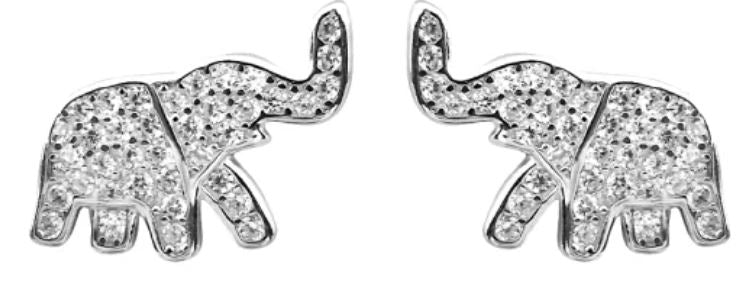 Sterling Silver CZ Elephant Stud Earrings
