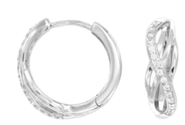 Sterling Silver CZ Cross Over Hoop Earrings 17mm