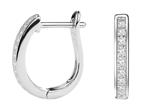 Sterling Silver CZ U-Shape Hoop Earrings 15.5 x 13.5mm