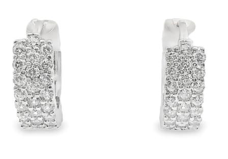 Sterling Silver Triple Row CZ Hoop Earrings 14mm
