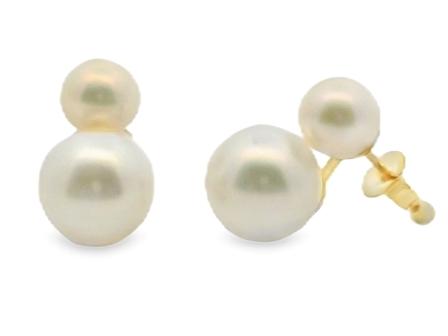 9ct Yellow Gold Double Freshwater Pearl Stud Earrings
