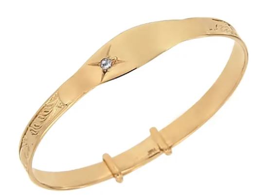 Yellow Gold Plated ID Baby Bangle with White CZ