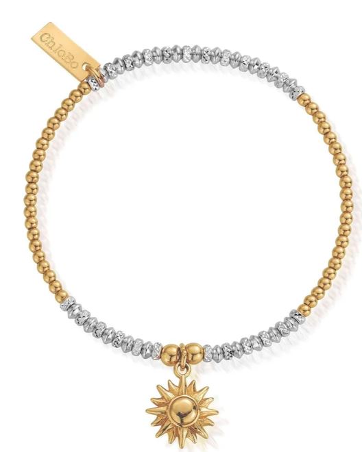 Sterling Silver and Yellow Gold Plated Sparkle Sun Bracelet