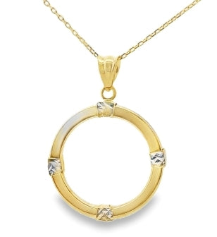 9ct Two-Tone Gold Diamond Cut Open Circle Pendant