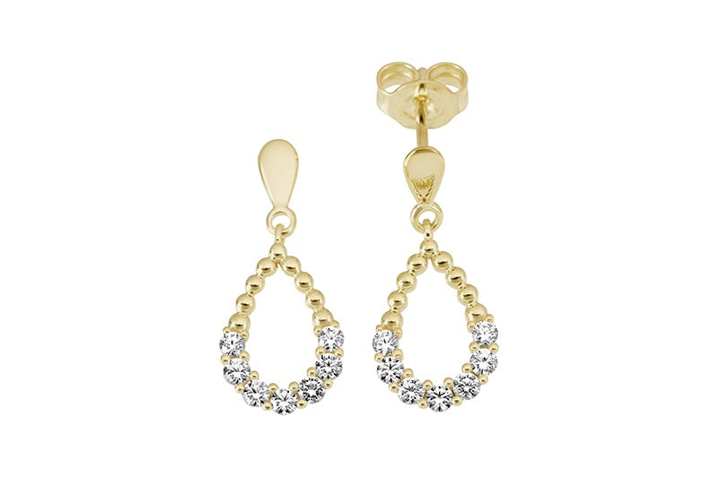 9ct Yellow Gold Open Teardrop CZ Drop Earrings