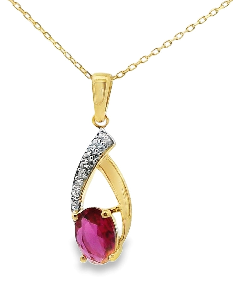 9ct Yellow Gold Created RU & Cubic Zirconia Pendant 17-18 inches Necklace