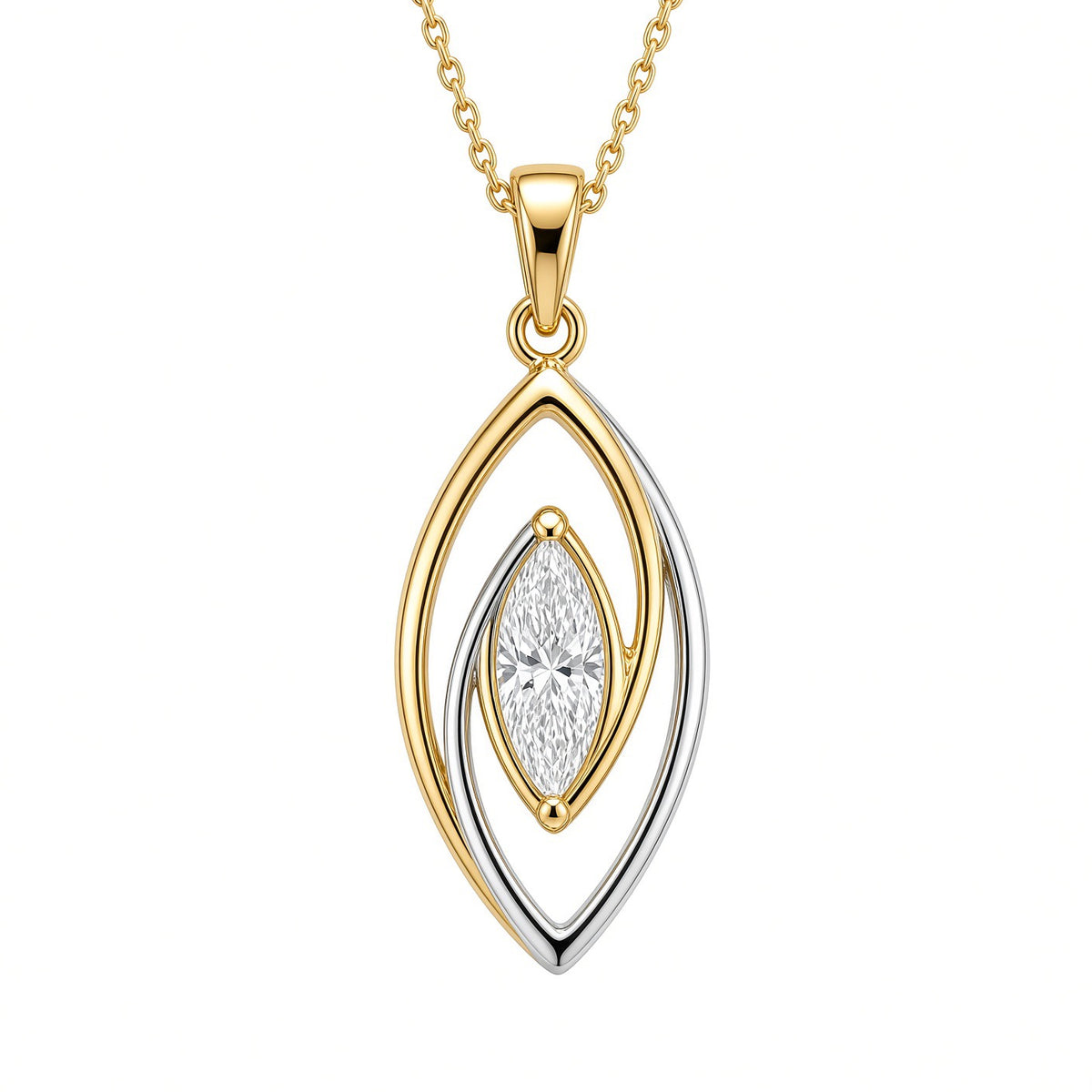 9ct Two-Tone Gold Marquise CZ Pendant