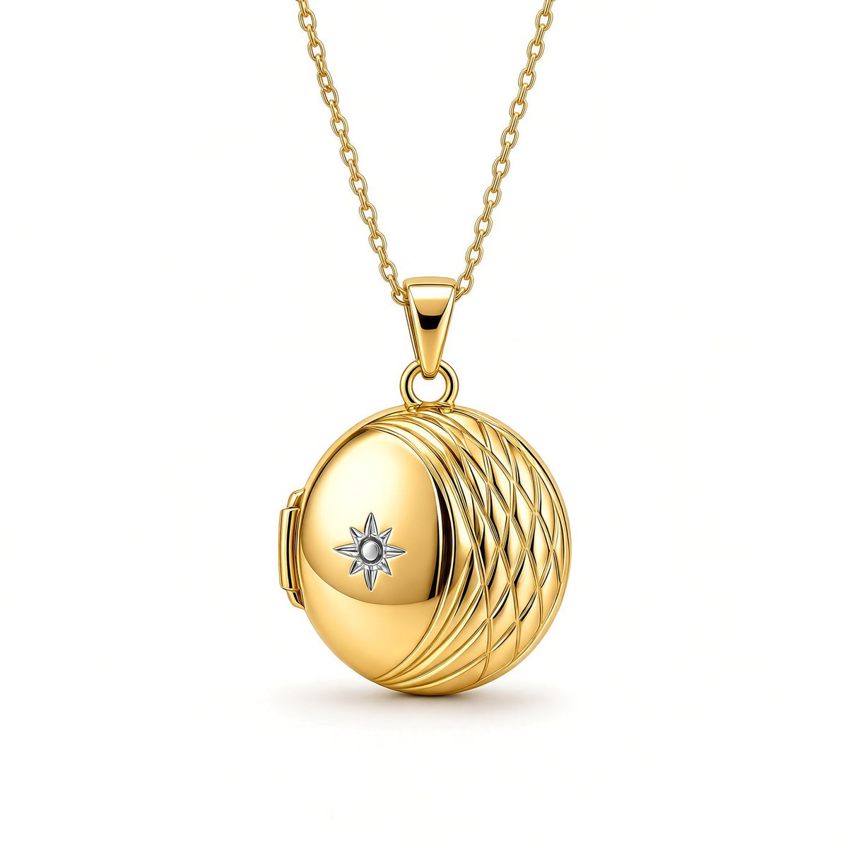 9ct Yellow Gold Round Locket Pendant With Diamond