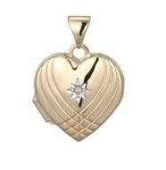 9ct Yellow Gold Heart Diamond Locket Pendant 17-18 inches Necklace
