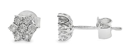 9ct White Gold Diamond Cluster Stud Earrings