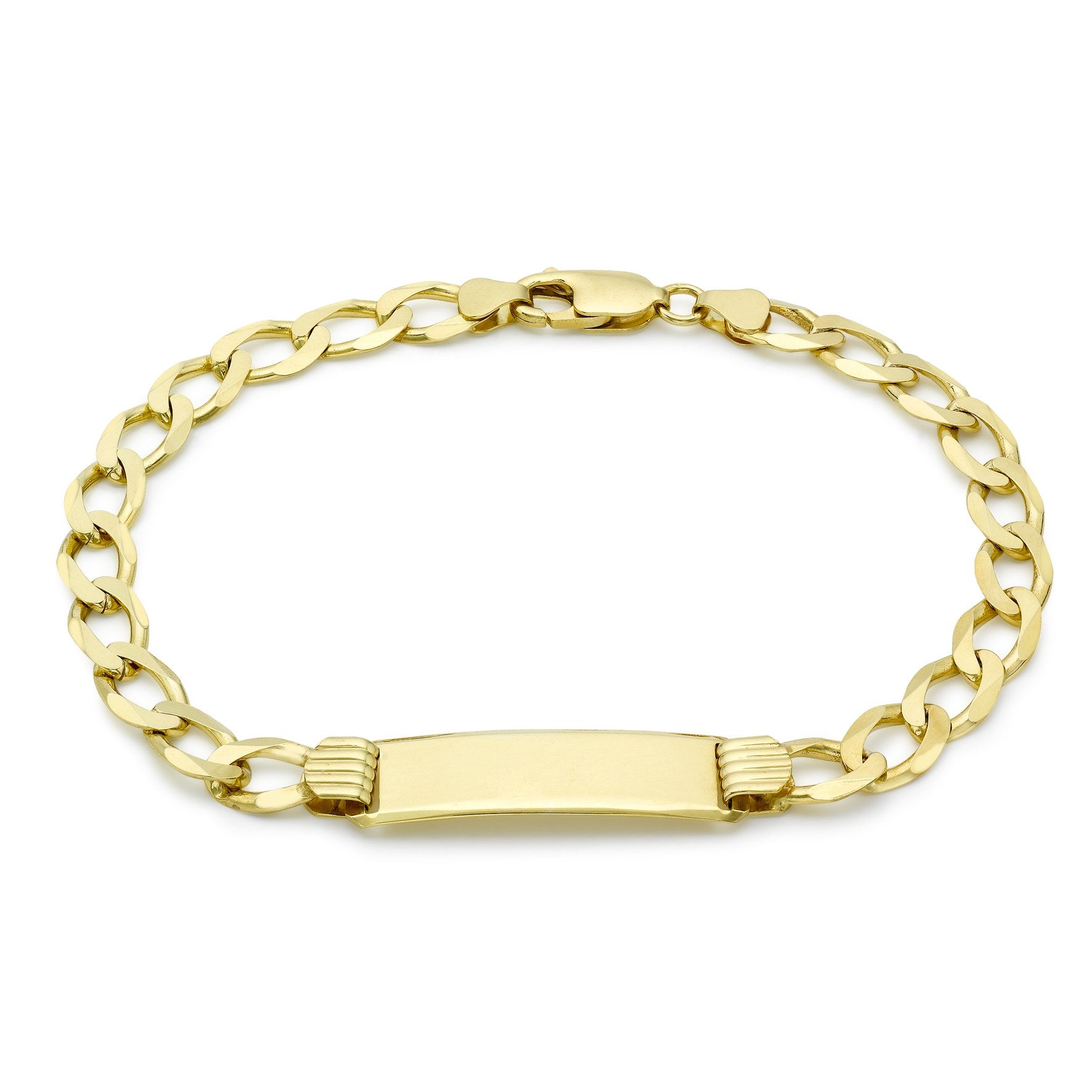 9ct Yellow Gold Flat Diamond Cut 160 Curb Identity Bracelet 8 Inch