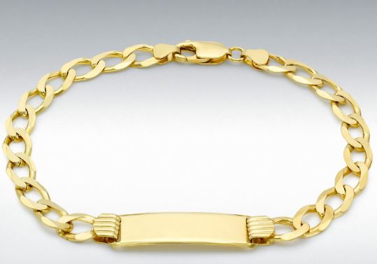 9ct Yellow Gold Diamond Cut Curb ID Bracelet