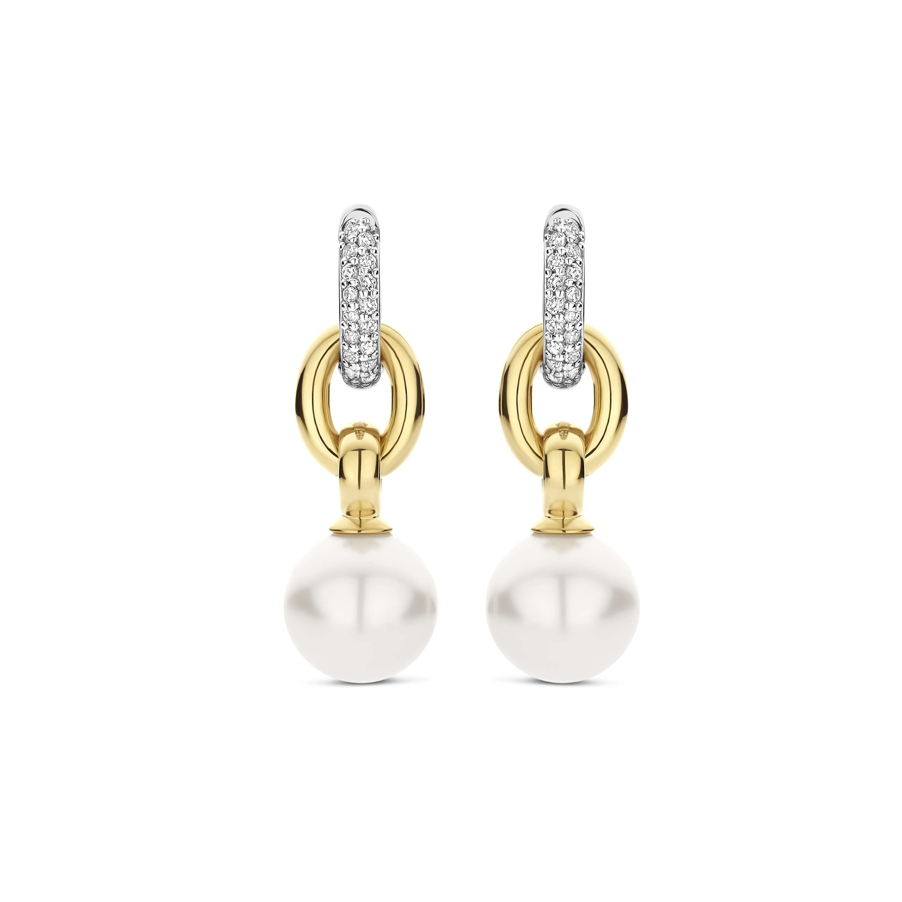 Ti Sento Sterling Silver & Gold Plated Cubic Zirconia Interlocking Link Drop Shell Pearl Earrings