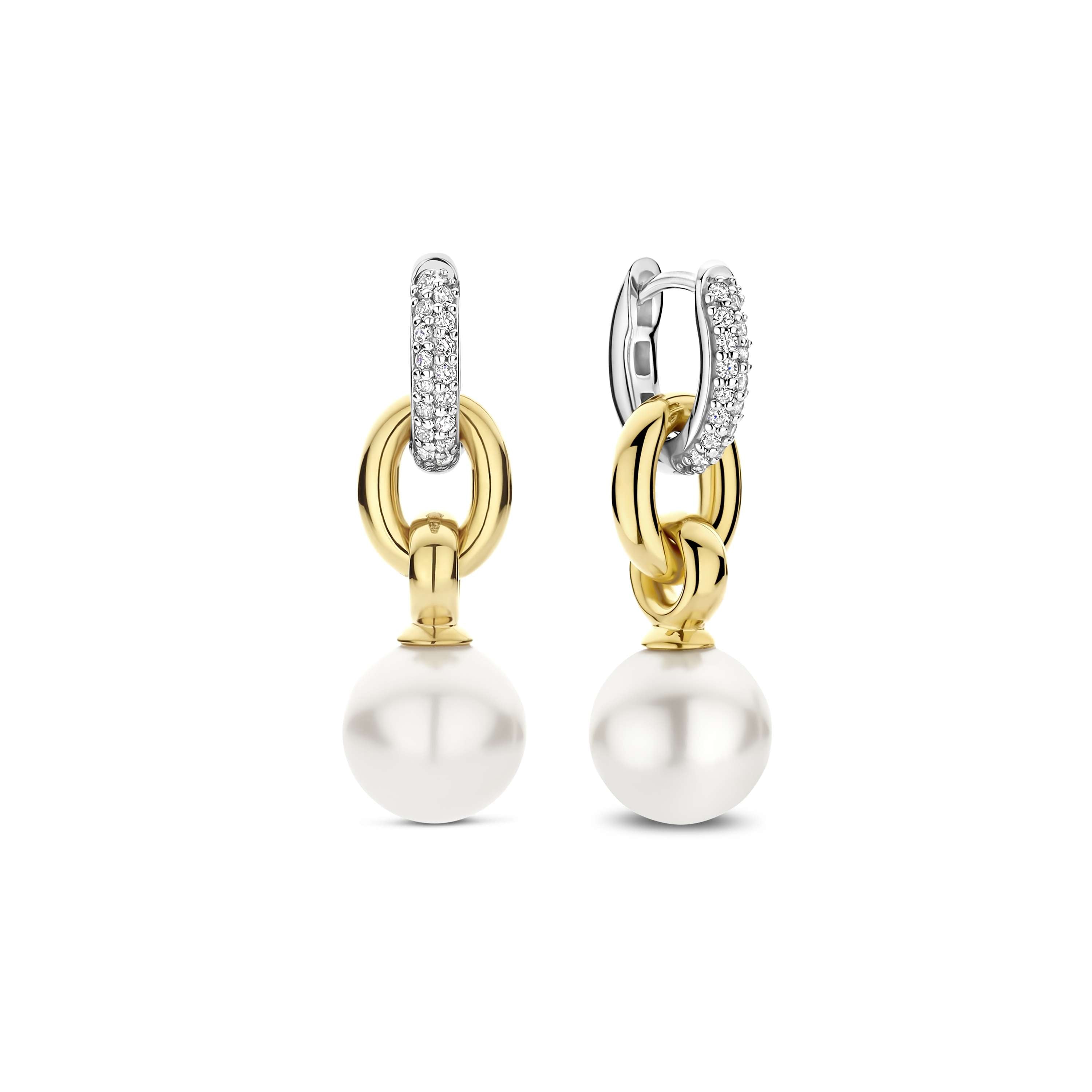 Ti Sento Sterling Silver & Gold Plated Cubic Zirconia Interlocking Link Drop Shell Pearl Earrings
