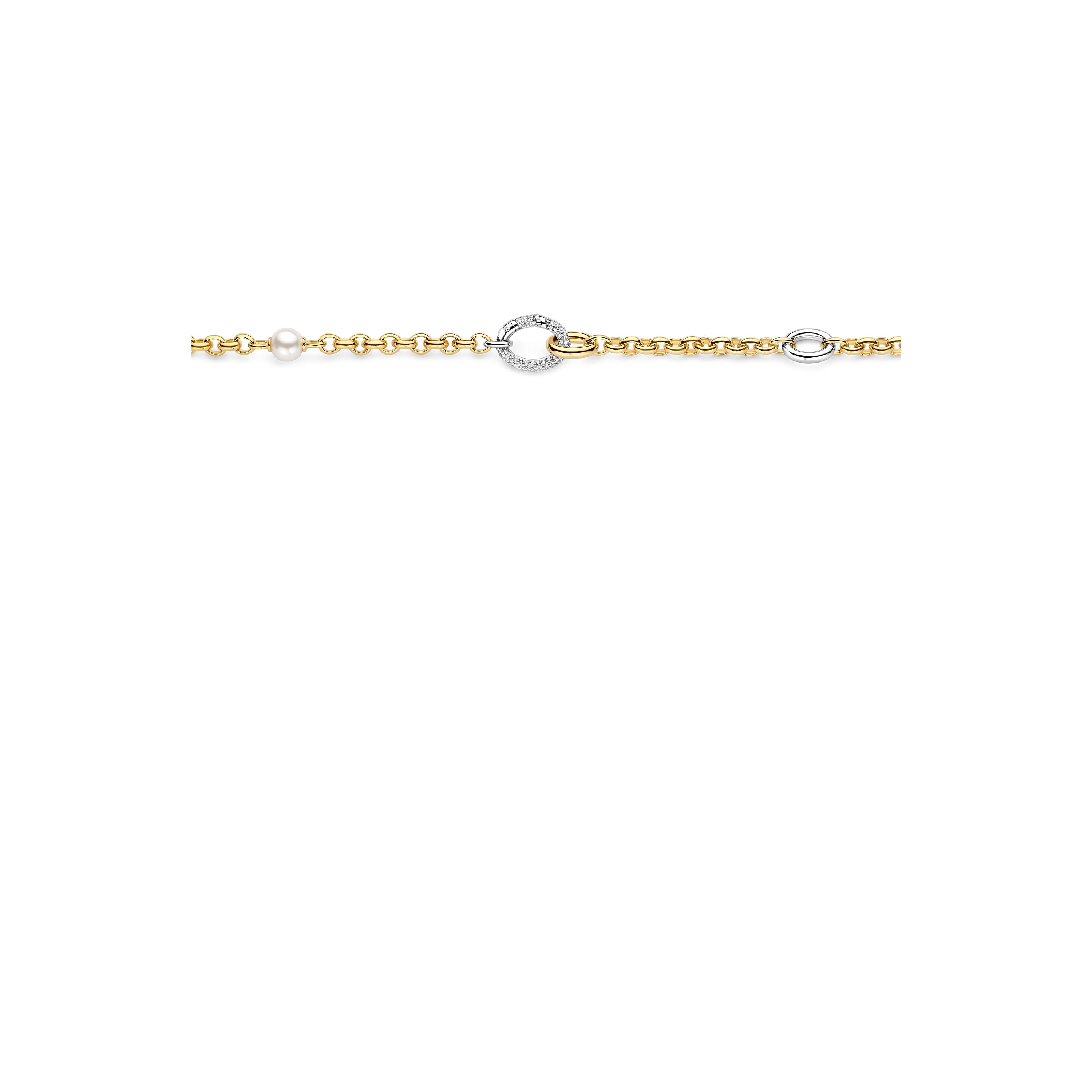 Ti Sento Sterling Silver & Gold Plated Oval Links & Simulated Pearls Necklace With Pavé Cubic Zirconia
